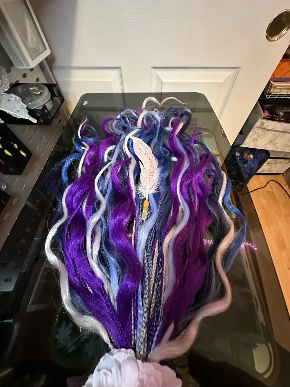 Synthetic Purple & Blue Hair Extensions with White Accents